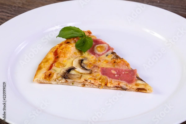 Fototapeta Pizza mushrooms and ham