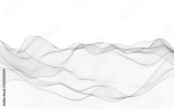 Fototapeta Abstract landscape on a white background. Cyberspace grid. Hi-tech network. 3d technology illustration