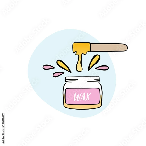 Fototapeta Handdrawn illustration of cosmetic wax in jar with waxing spatula