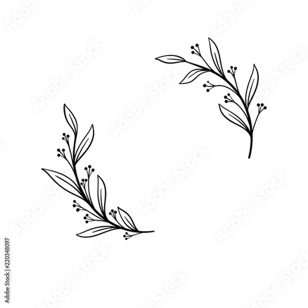 Fototapeta Hand drawn vector frame. Floral wreath with leaves for wedding and holiday. Decorative elements for design. Isolated on white background