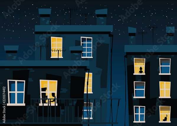 Fototapeta building at nights vector illustration 