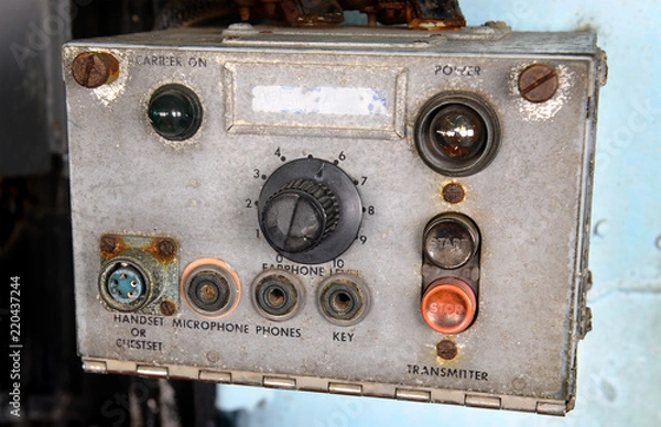 Fototapeta Transmitter radio in the old warship.