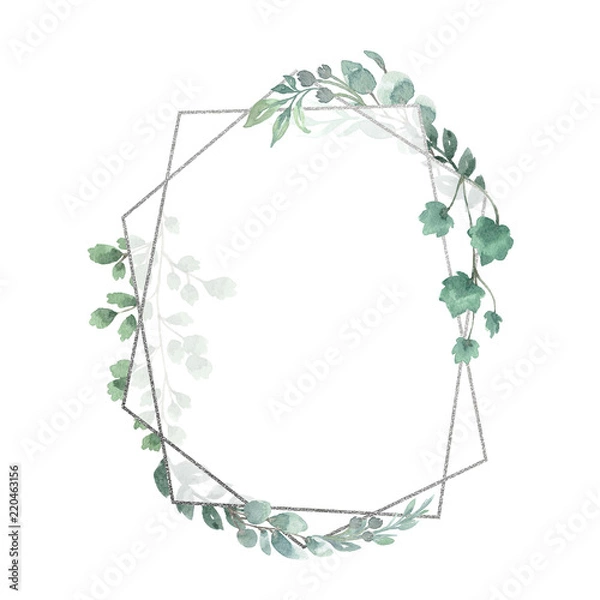 Fototapeta Watercolor Floral Geometric Frame
