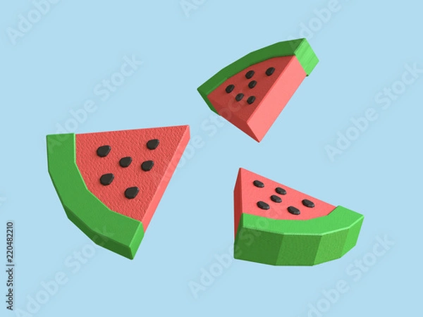 Fototapeta low poly watermelon red green blue background 3d rendering
