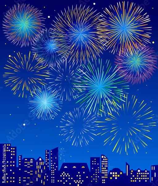 Fototapeta Fireworks over a city