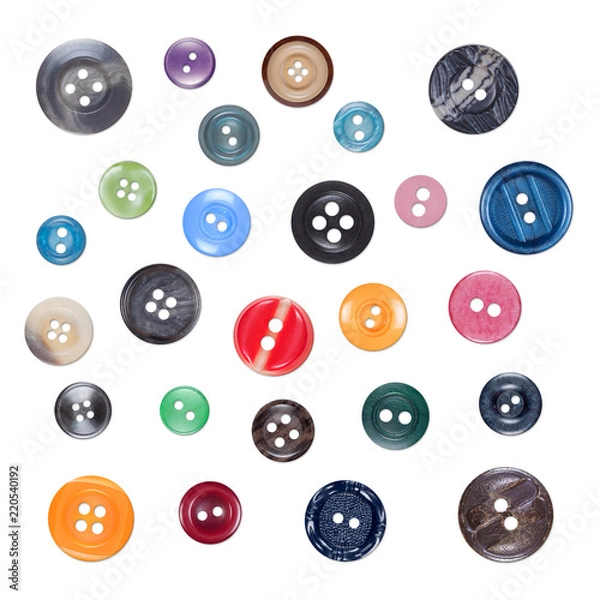 Fototapeta Set of Various Sewing Colourful Plastic Buttons, Isolated on White Background with Shades. Part2
