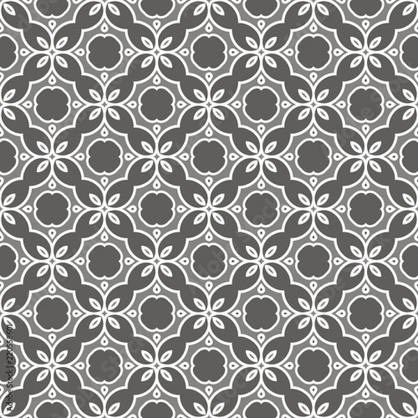 Fototapeta Grey seamless pattern. Fabric print. Seamless background, mosaic ornament, ethnic style. 