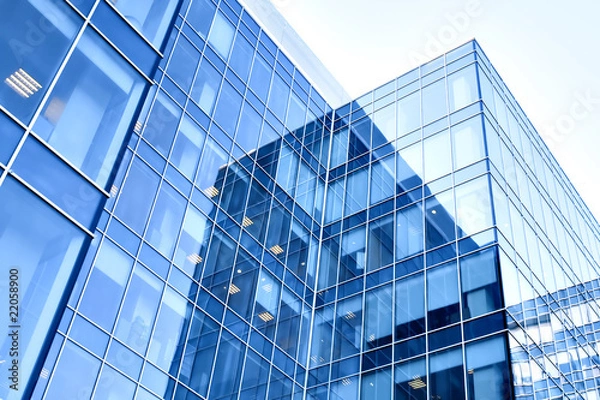 Fototapeta blue modern business buildings