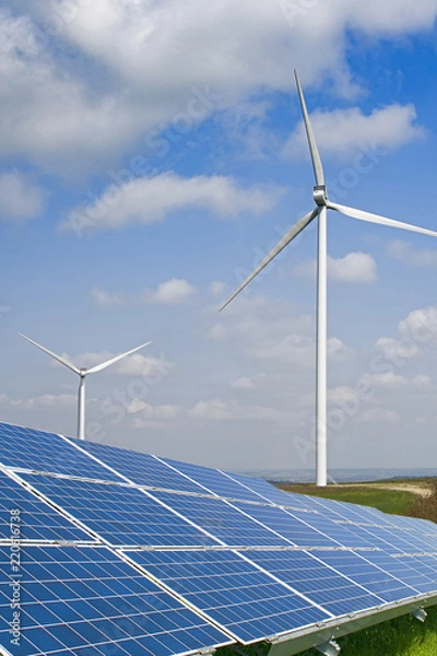 Obraz solar panels and wind turbine