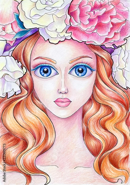 Obraz The girl with flower wreath in color 22