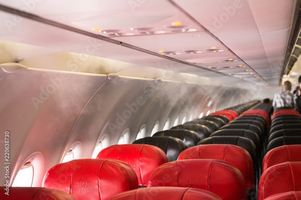 Fototapeta Aircraft cabin with vapor condensation due to differences of temperature