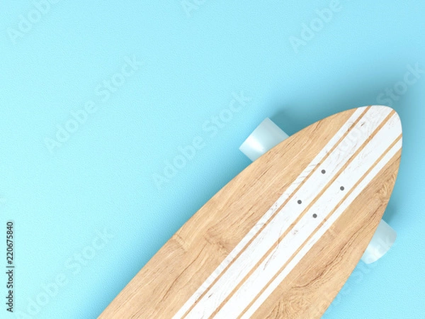 Fototapeta Creative layout made of colorful longboard on blue background. Minimal summer sport concept with copy space. Border arrangement.