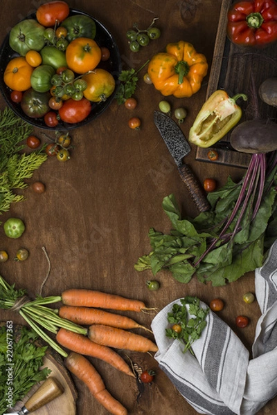 Obraz Composition with assorted raw fresh organic vegetables