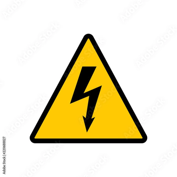 Fototapeta High voltage yellow triangle sign. High voltage hazard warning vector sign.