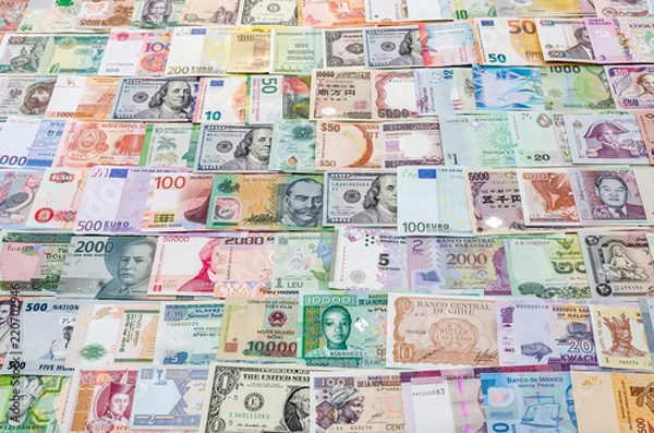 Obraz Colorful banknote collection for background, close up