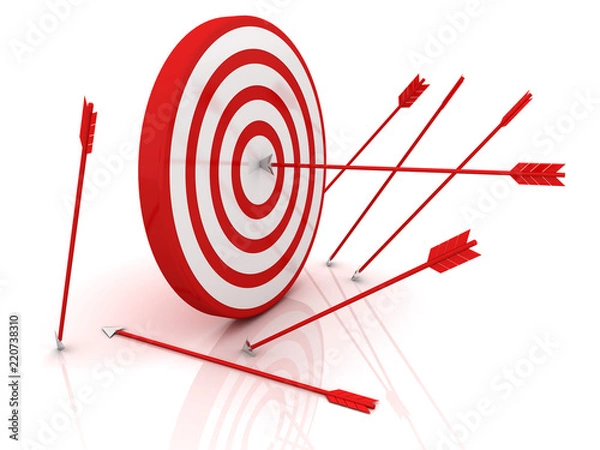 Fototapeta Arrows hitting the center of target - success business concept