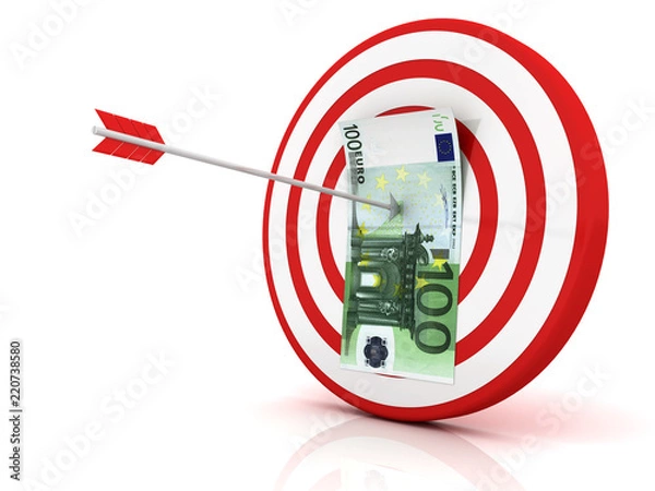 Fototapeta Euro banknote in center of archery target