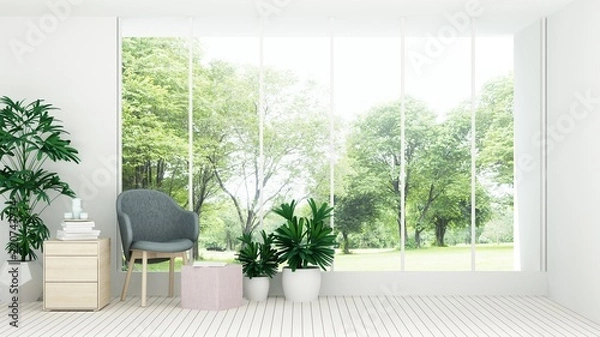 Fototapeta The interior minimal hotel relax space 3d rendering and nature view background