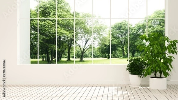 Fototapeta The interior minimal Empty space 3d rendering and nature view background