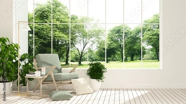 Fototapeta The interior minimal hotel relax space 3d rendering and nature view background