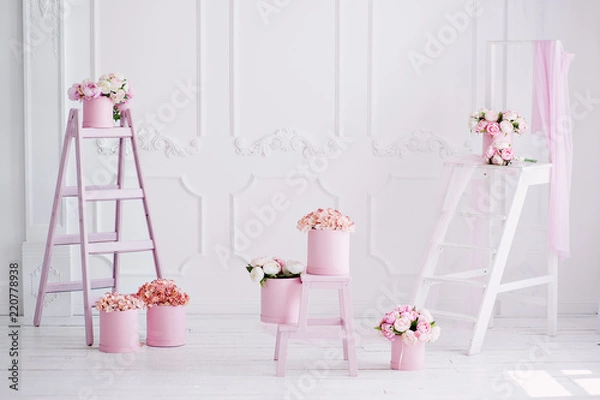 Obraz House interior in pink and white tones. It can be used as a background