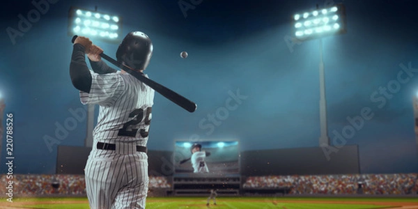 Obraz Baseball player bat the ball on professional baseball stadium