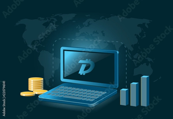 Obraz Digibyte Cryptocurrency Coin Global Laptop Trade Background 