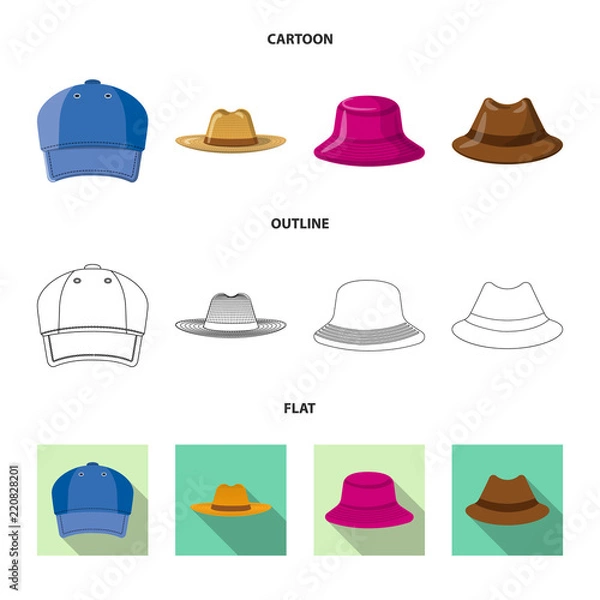Fototapeta Isolated object of headwear and cap logo. Collection of headwear and accessory stock vector illustration.