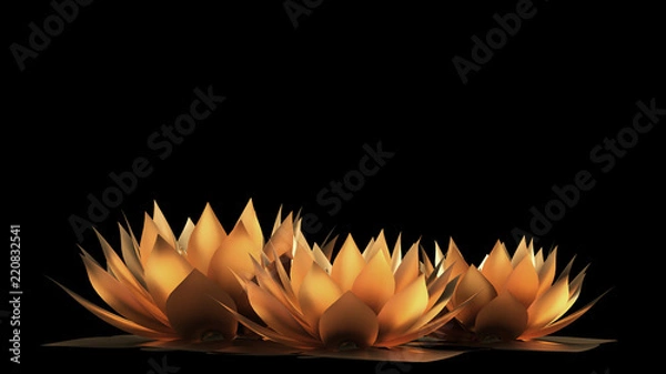 Obraz Gold flower paper and grass. 3d illustration, 3d rendering.