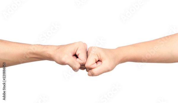 Obraz Hands giving a fist bump on white background