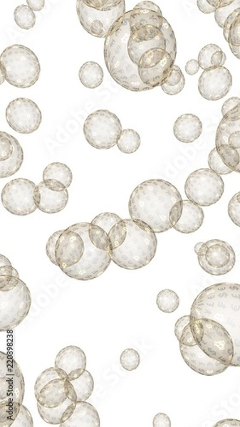 Obraz Ethereum economic financial bubble. Cryptocurrency 3D illustration. Business concept. Golden bubbles on a white background