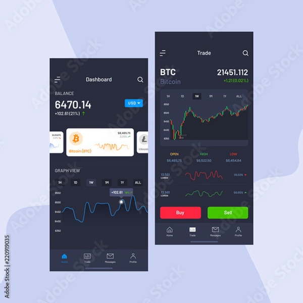 Obraz Cryptocurrencies trading, and exchange UI or UX concept for Mobile Apps.