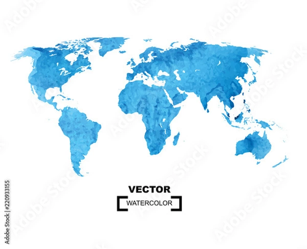 Fototapeta Mapa świata akwarela na białym tle