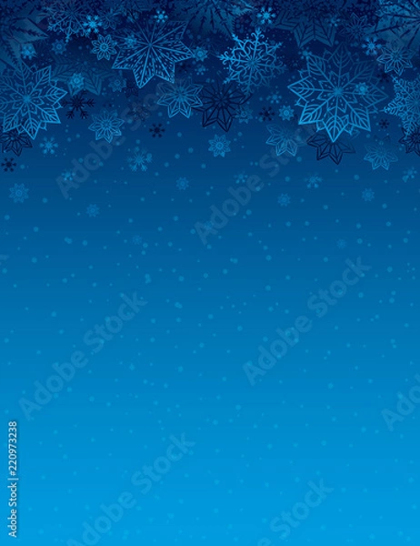 Fototapeta Blue christmas background with snowflakes and stars, vector illustration