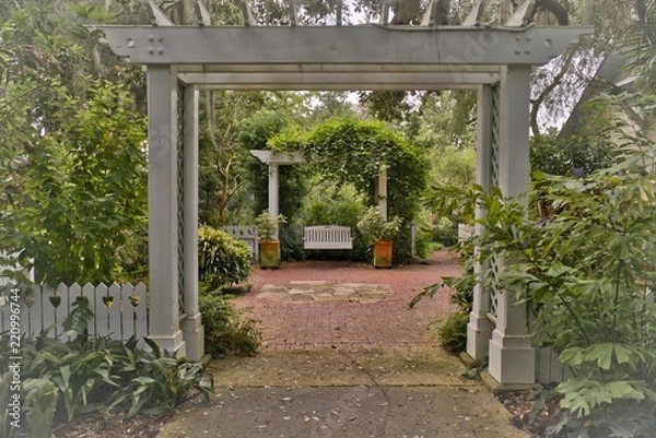 Fototapeta Beautiful white bench swing