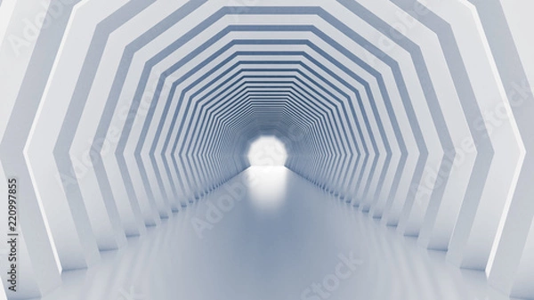 Fototapeta White tunnel and light. 3d illustration, 3d rendering.