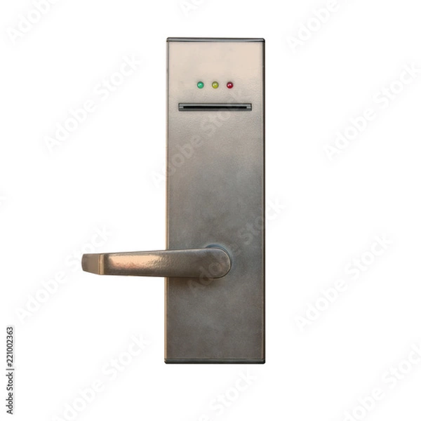 Obraz Modern door handle with security system lock isolated on white background