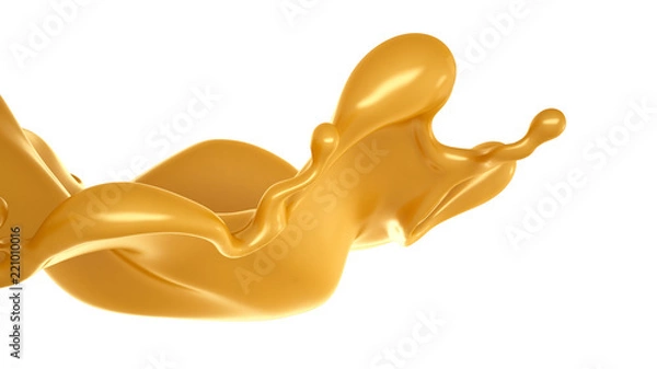 Fototapeta Golden yellow splash of caramel. 3d illustration, 3d rendering.