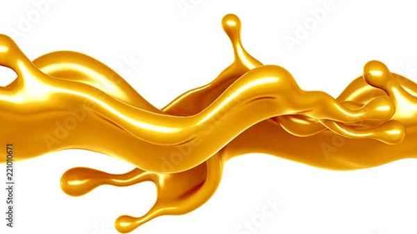 Fototapeta Golden yellow splash of caramel. 3d illustration, 3d rendering.