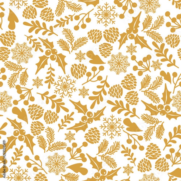 Fototapeta Winter seamless pattern with holly berries. Part of Christmas backgrounds collection. Can be used for wallpaper, pattern fills, surface textures, fabric prints.