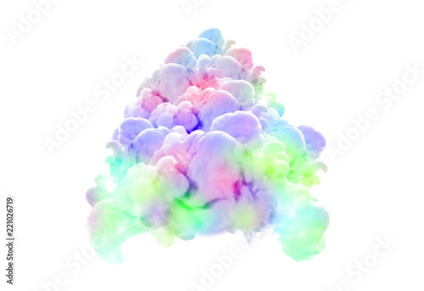 Fototapeta Multicolor smoke on white background. 3d illustration, 3d rendering.