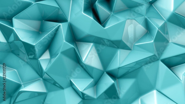 Fototapeta Turquoise crystal background with triangles. 3d illustration, 3d rendering.