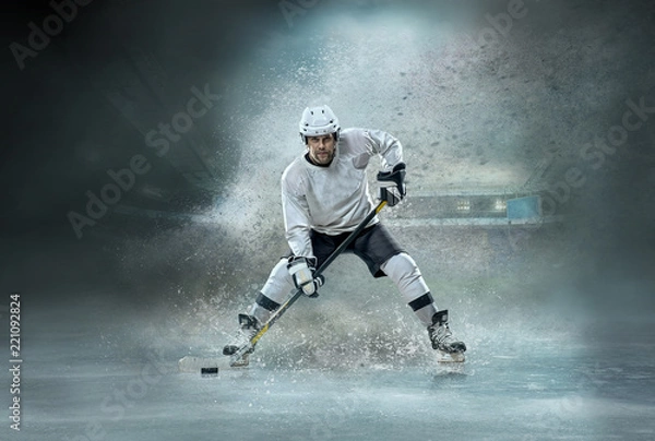 Fototapeta Caucasian ice hockey Players in dynamic action in a professional