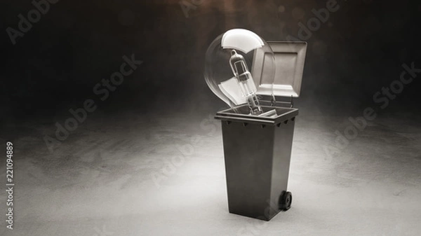 Fototapeta Halogenlampe im Mülleimer