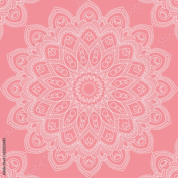 Fototapeta Seamless pattern with mandala ornament. Hand drawn vector illustration