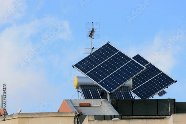 Obraz solar panel and photovoltaic panels on a roof