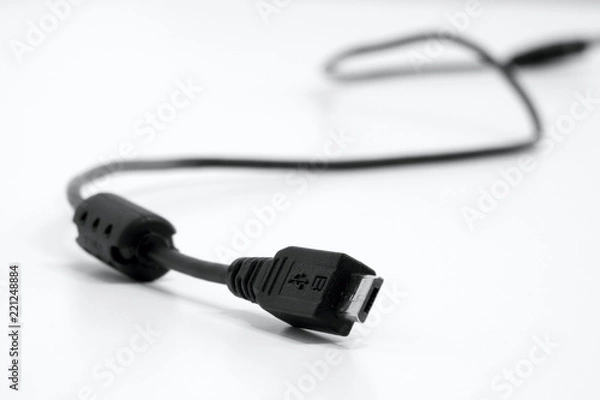 Obraz Czarny kabel micro usb na białym tle