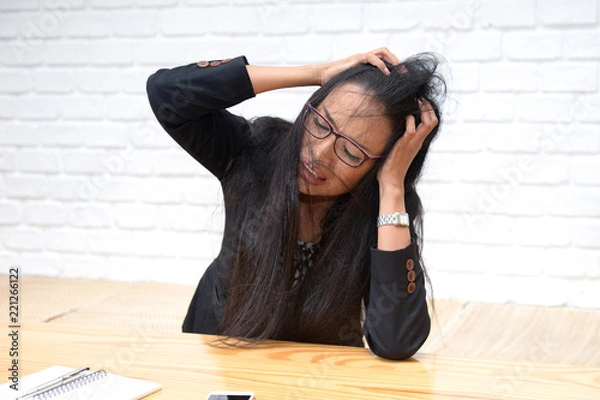 Fototapeta Workig girl always have problem with them. No matter, stress from work, colleagues, boss or themselves. They need relax and holiday for a while.