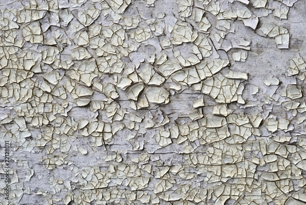 Obraz Old paint in cracks on a wooden surface.