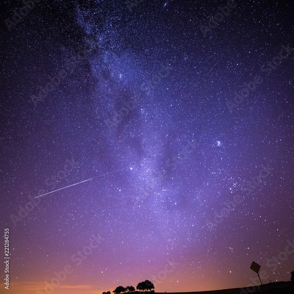 Fototapeta Shooting Stars Crossing in Milky Way and Starry Sky before Dawn - Square Version